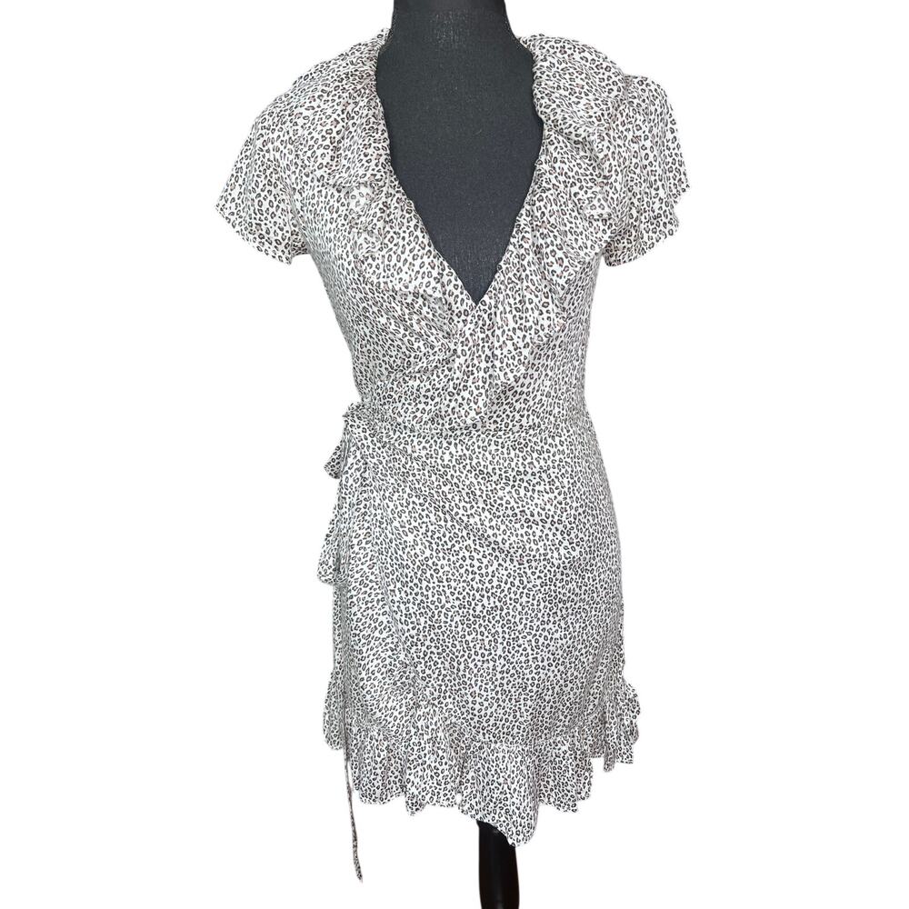Amuse Society Leopard Print Ruffle Wrap Mini Dress Women Small black/white - Picture 2 of 10